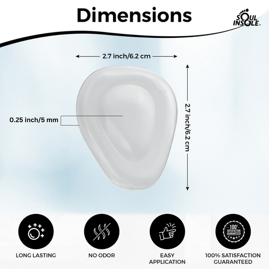 Sole insole with dimensions and feature icons on a light blue background