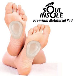 Soul Insole metatarsal pad on feet with brand logo above.