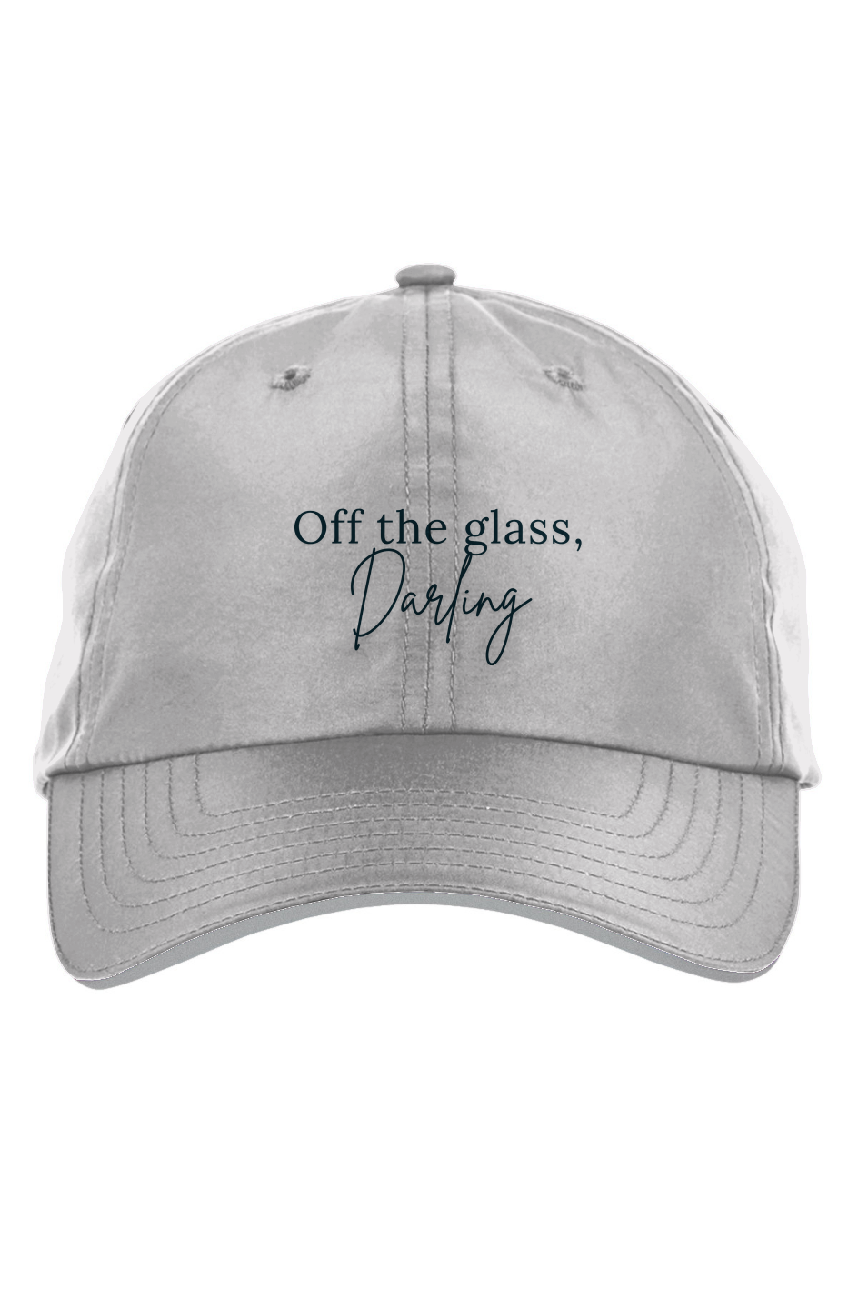 white hat that says off the glass