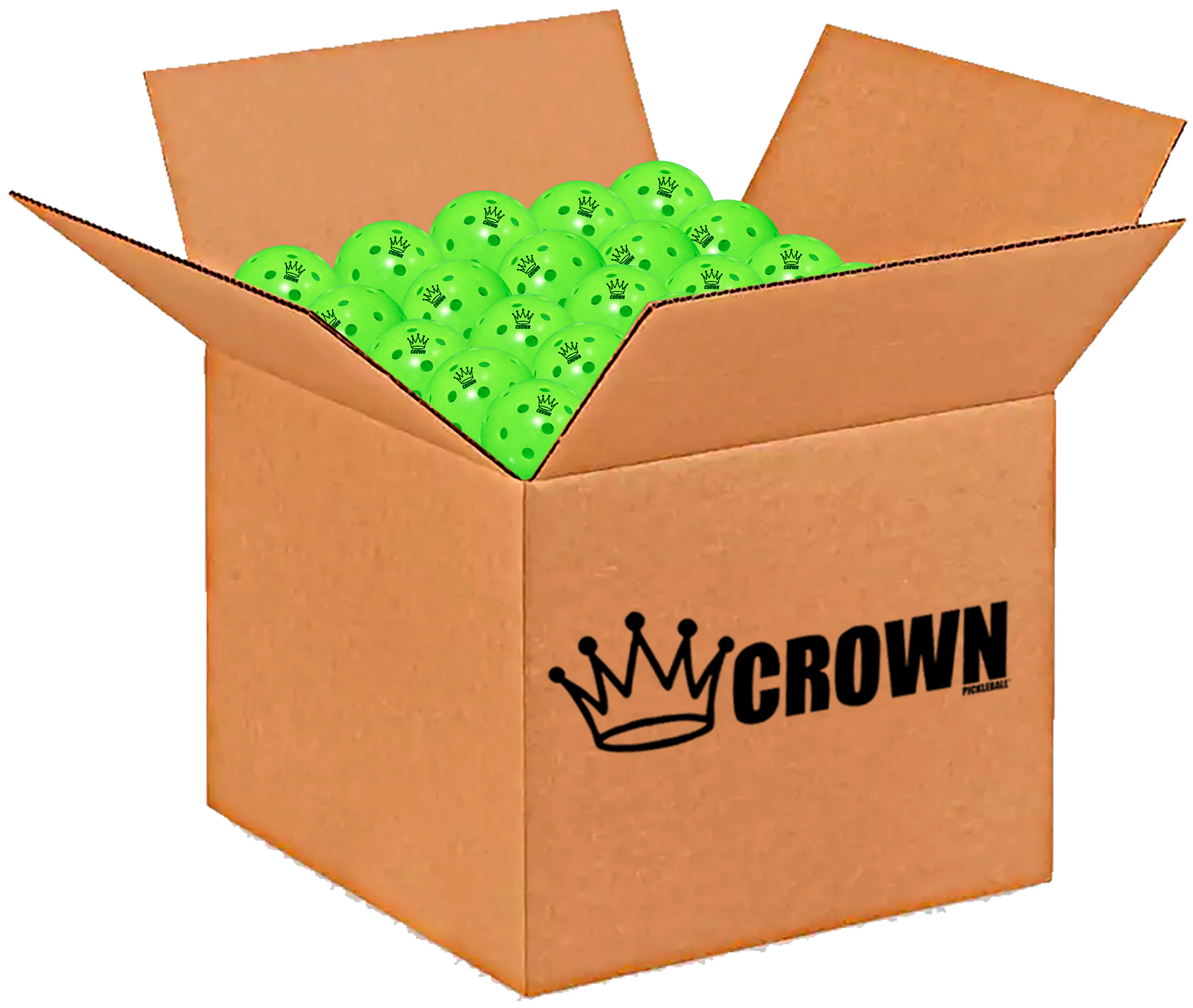 Cardboard box filled with green paper towels, featuring the Crown brand logo.
