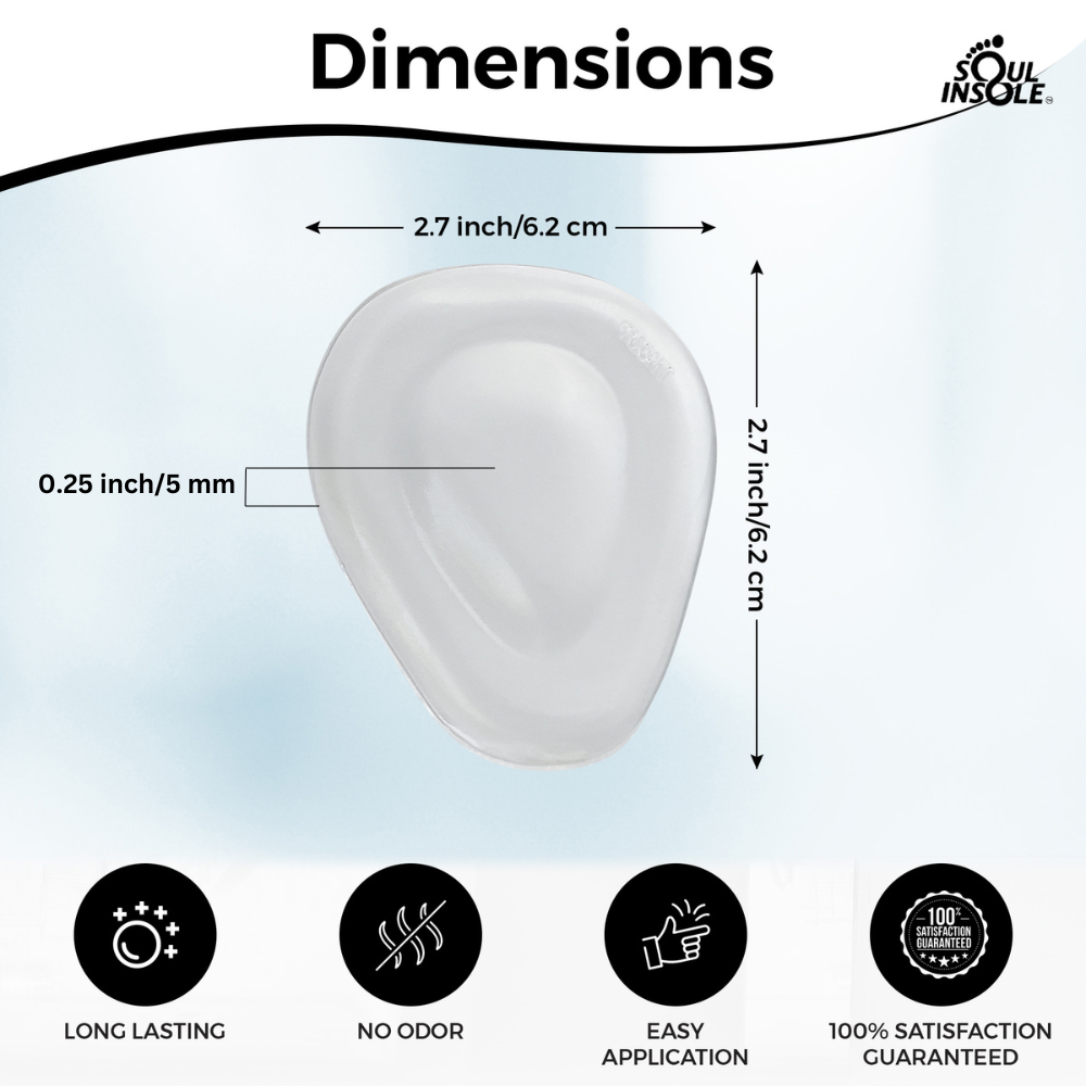 Sole insole with dimensions and feature icons on a light blue background