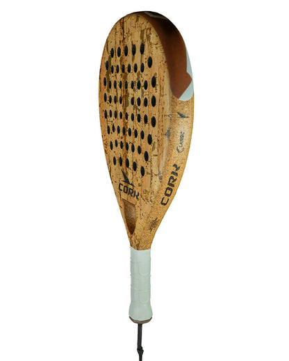 Wooden paddle with cork texture on a white background