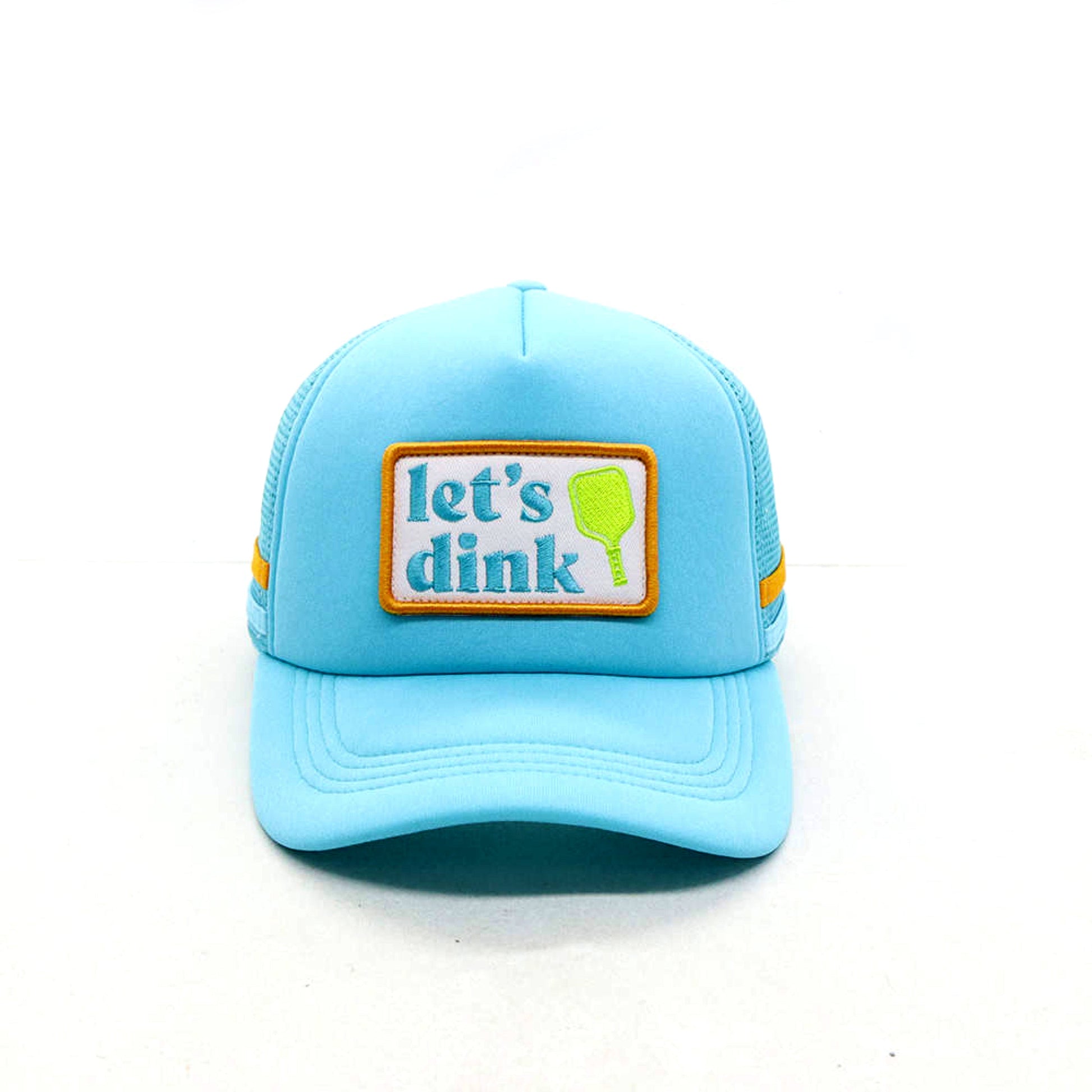 Light blue cap with 'Let's dink' text and paddle graphic on a white background