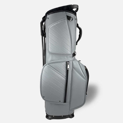 Gray golf bag with black accents on a white background