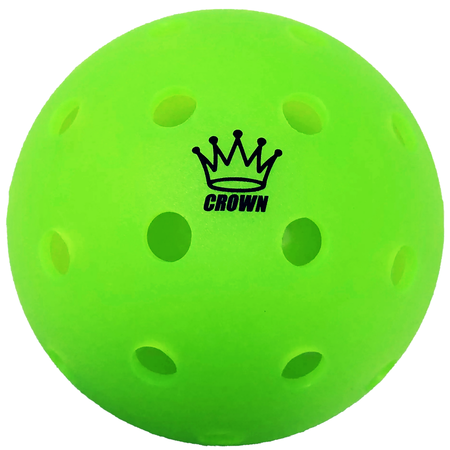 Green pickleball with 'Crown' logo on a white background