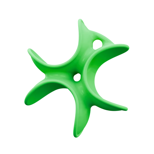 Green plastic star-shaped object on a white background