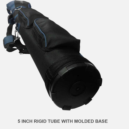 Black golf bag with blue accents on a white background