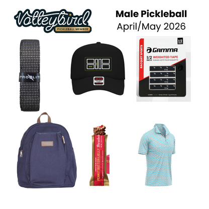 Contents of the spring men's Pickleball Box — apparel, accessories, and gear laid out