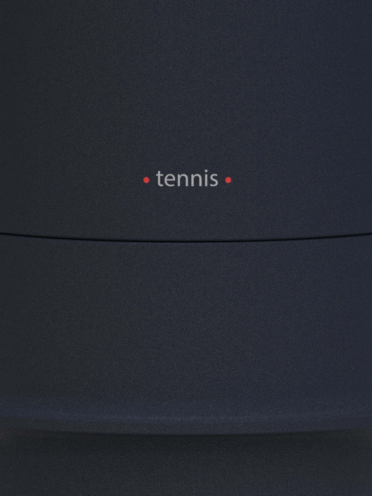 Dark blue fabric with 'tennis' embroidered on a black background