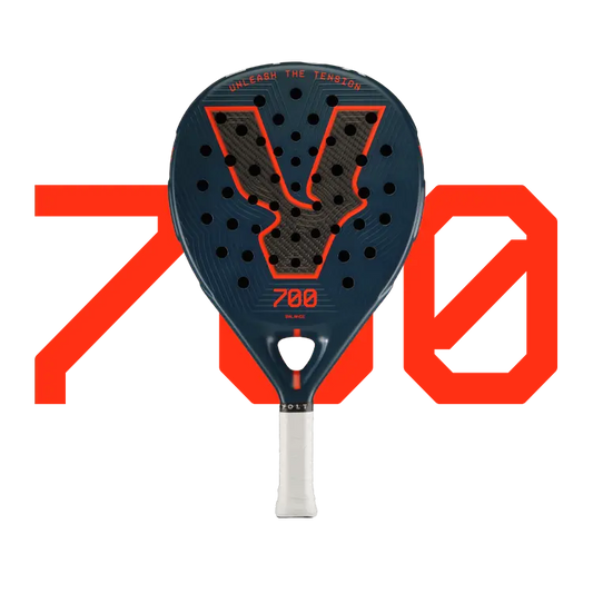 Padel racket with brand logo on a white background