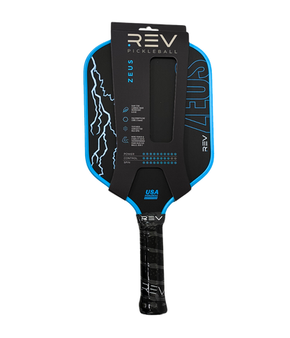 Rev pickleball paddle with packaging on a white background