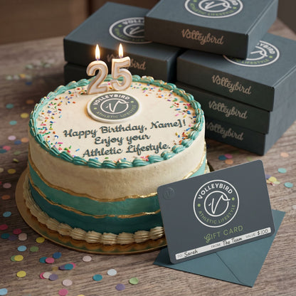 cake with card sitting next to it