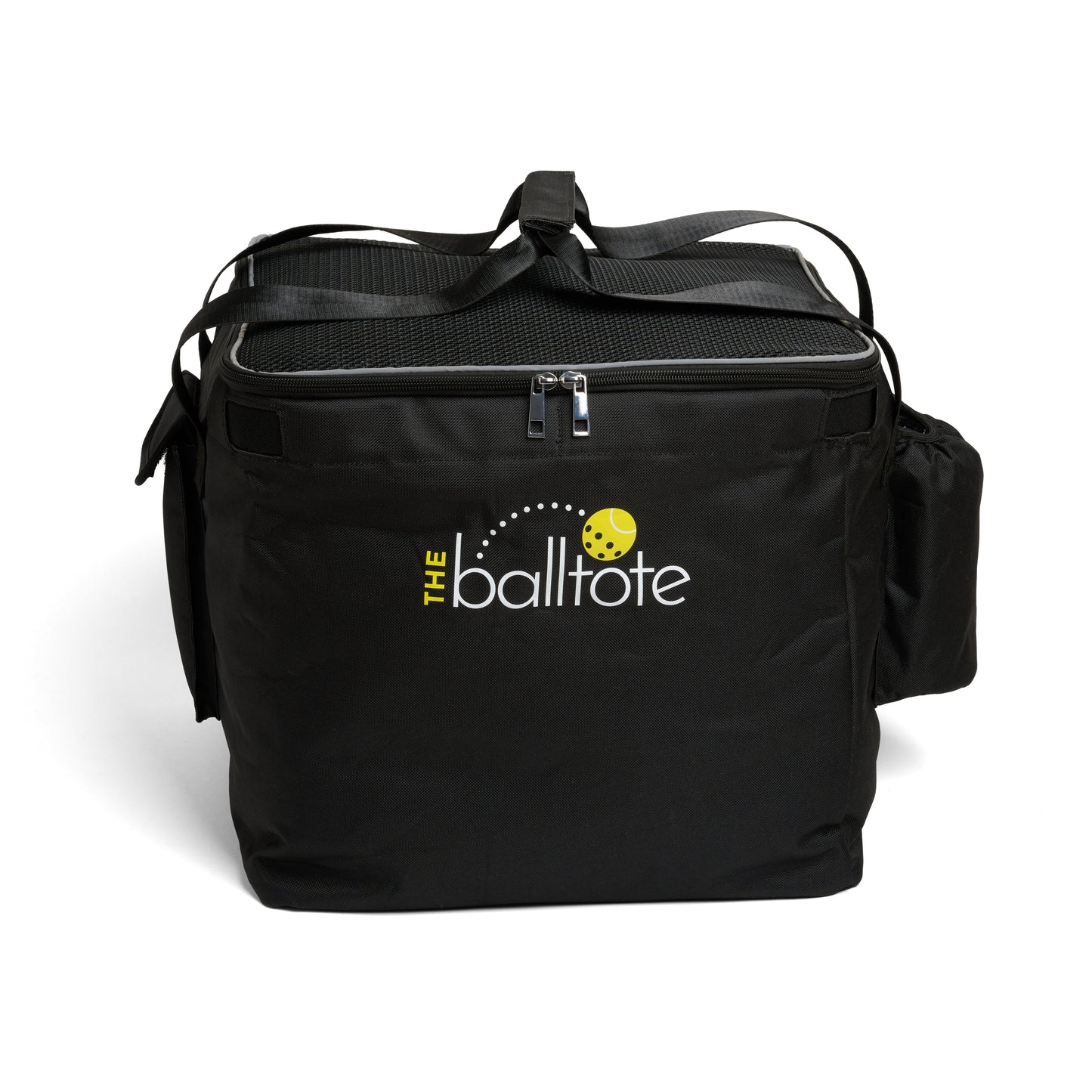 Black duffel bag with 'The Balltote' logo on a white background