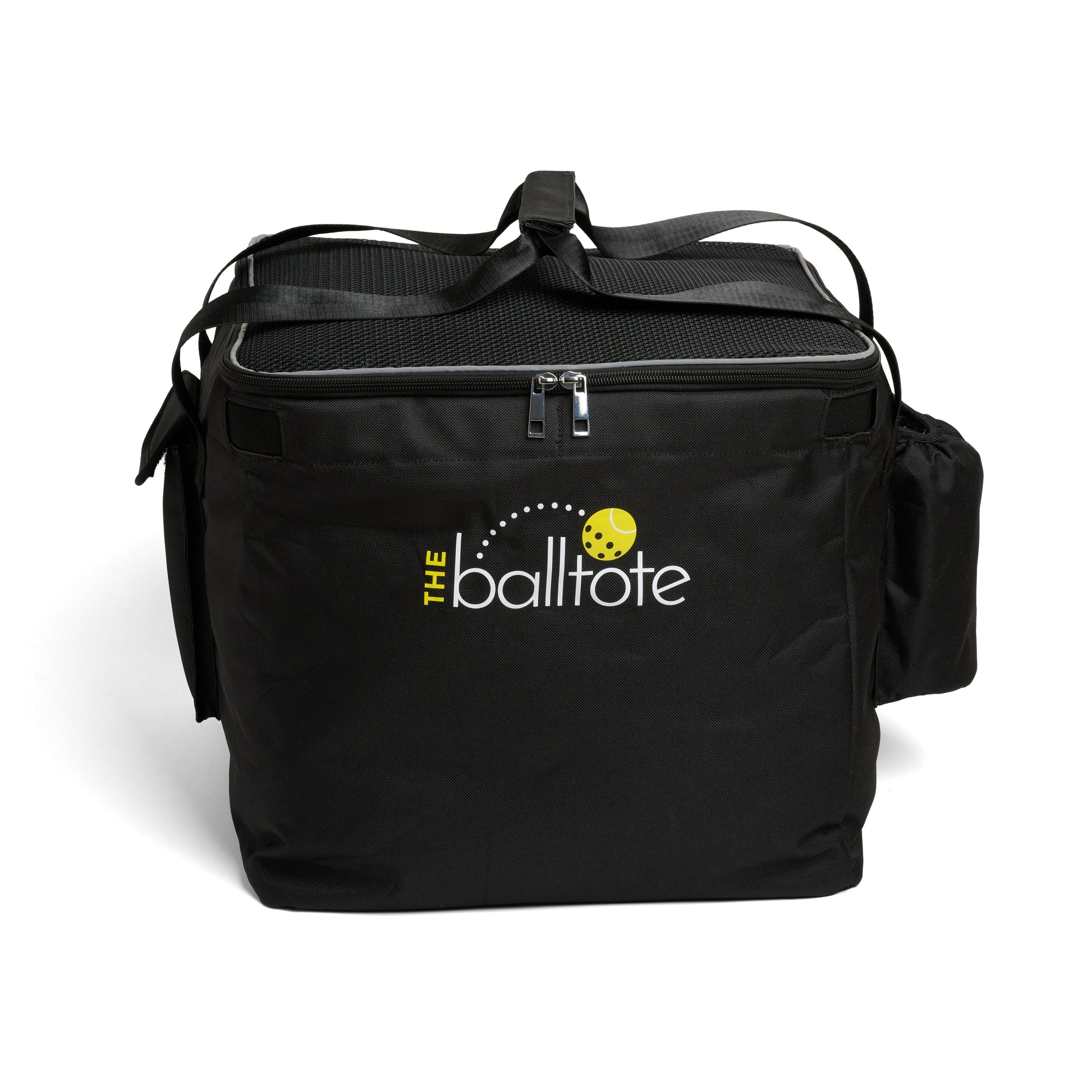 Black duffel bag with 'The Balltote' logo on a white background