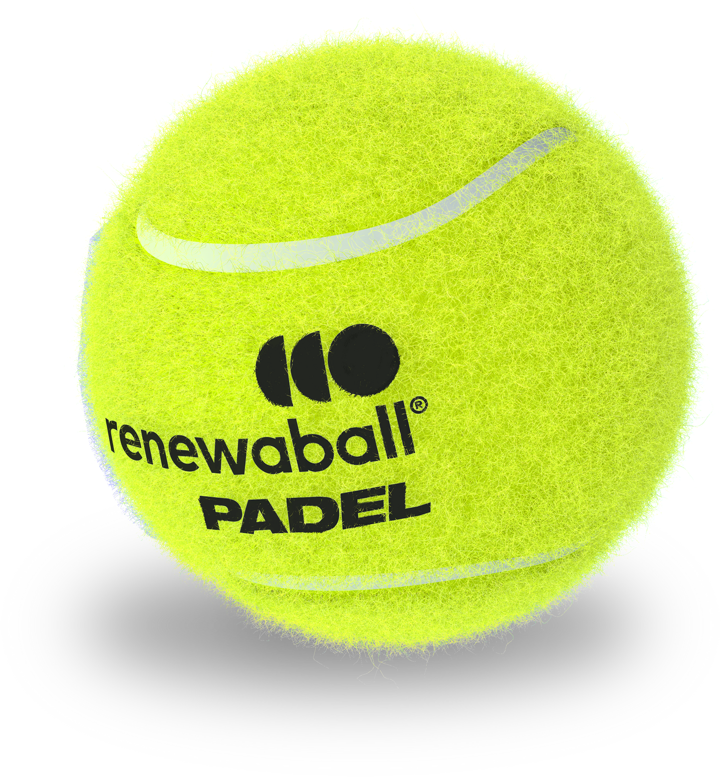 Yellow padel ball with ' renewaball' logo on a white background