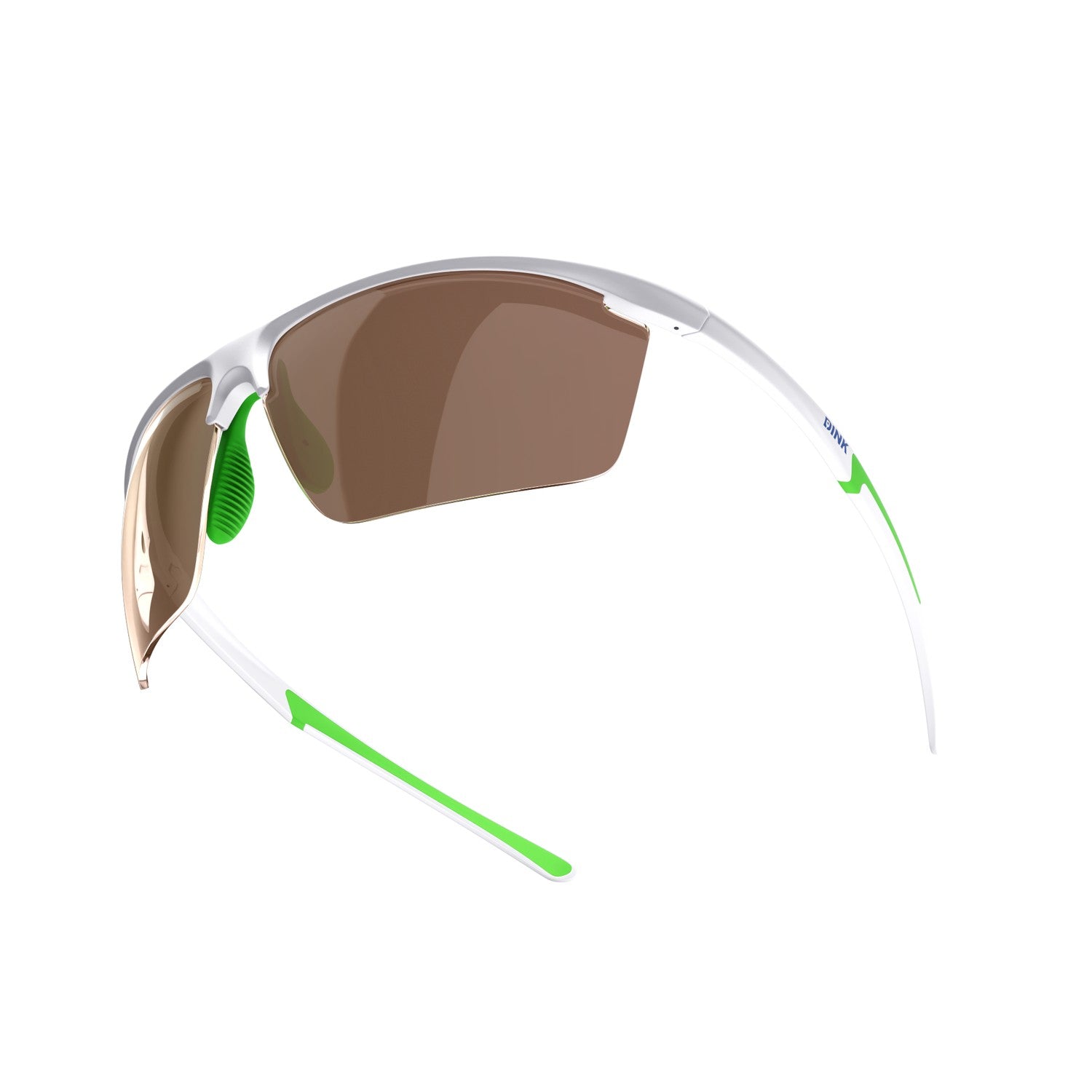 Sunglasses with green frame and brown lens on a white background