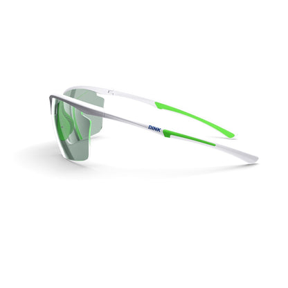 Sunglasses with green and white frame on a white background