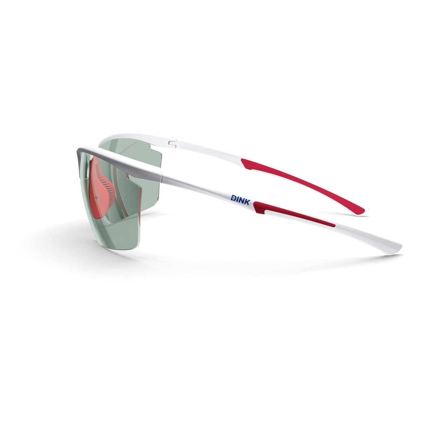 Sunglasses with red and white frame on a white background