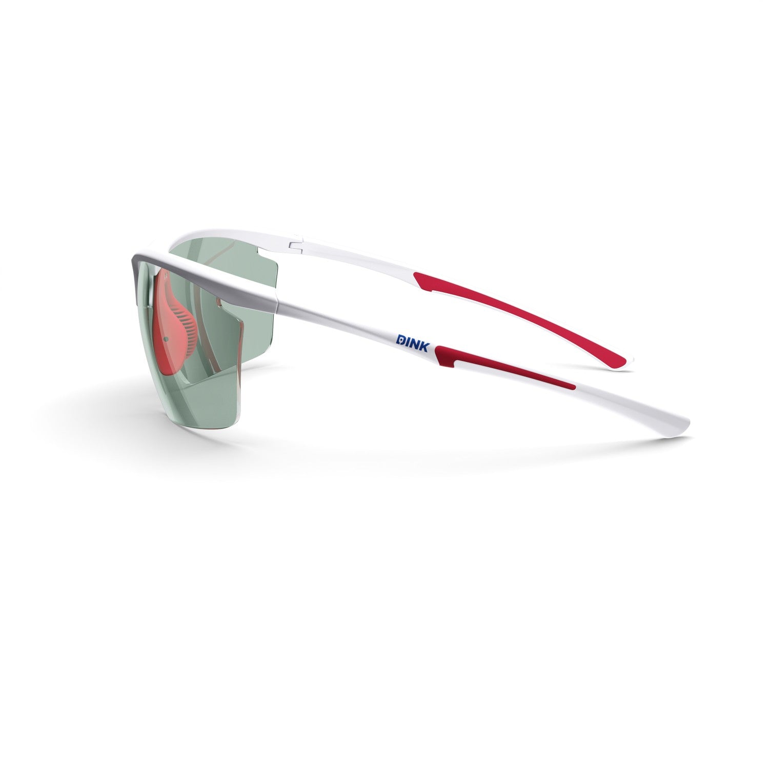 Sunglasses with red and white frame on a white background