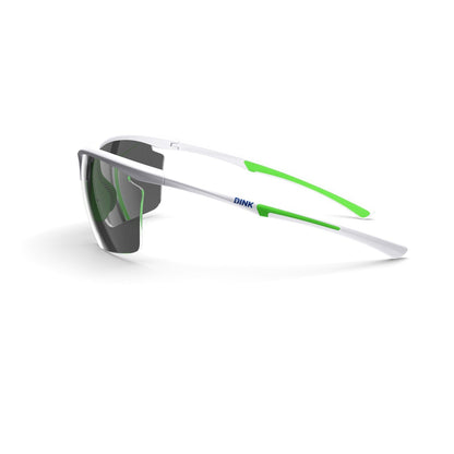 Sunglasses with green and white frame on a white background