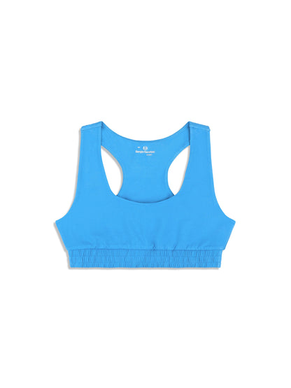Blue sports bra on a white background