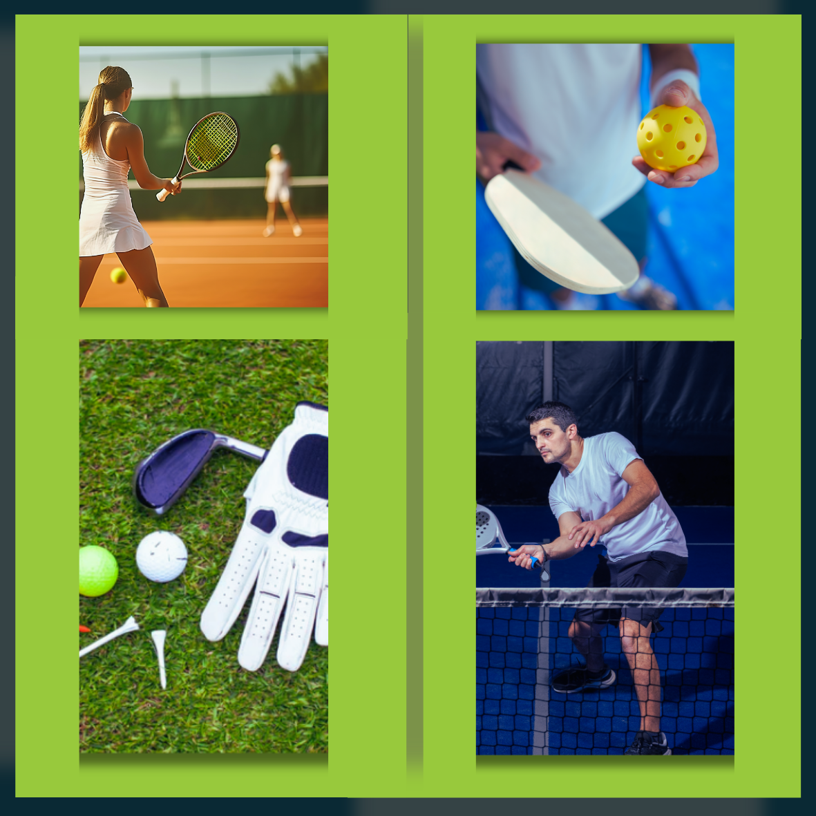 image of golf pickleball padel and tennis