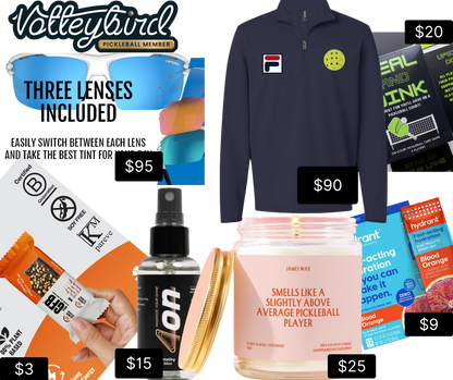 Pickleball Box contents shown with retail prices totaling over $200 in value