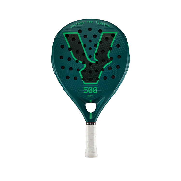 Green and black tennis racket with 'V' logo on a white background