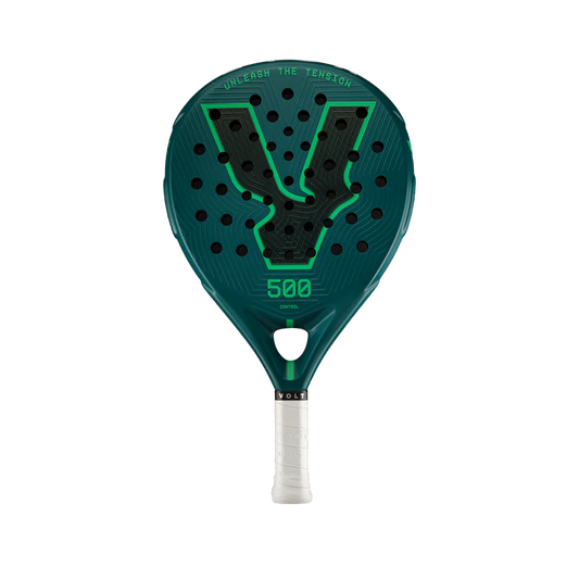 Green and black tennis racket with 'V' logo on a white background