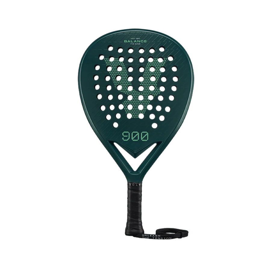 Green tennis racket with black handle on a white background