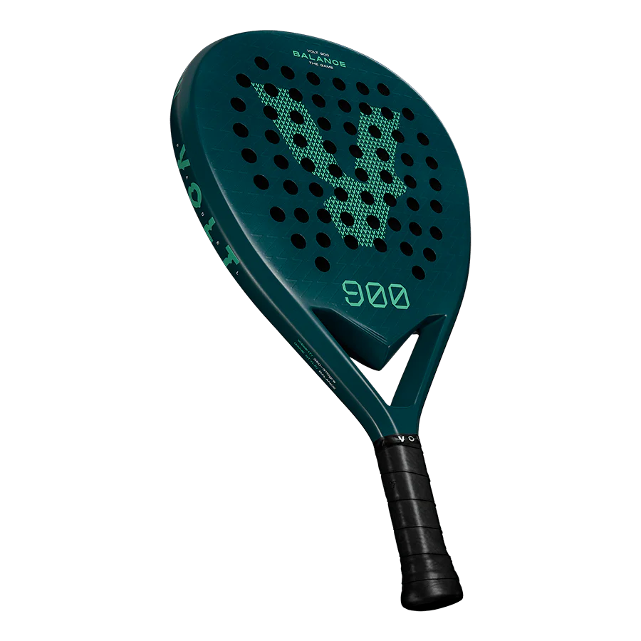 Green paddle racket with brand logo on a white background