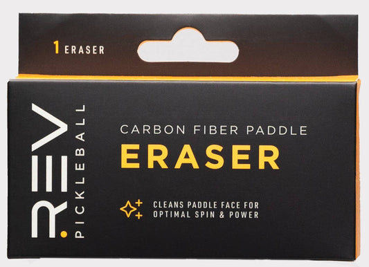 REV pickleball carbon fiber paddle eraser packaging on a white background