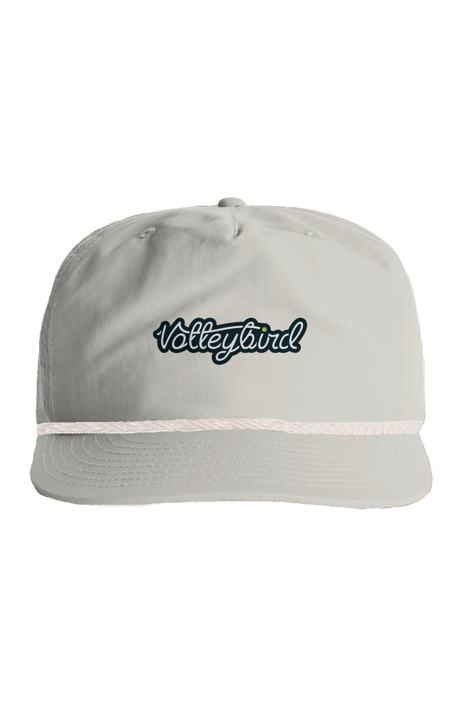 Powder blue Volleybird Surf Rope Cap featuring white rope accent and dark green embroidered Volleybird logo on front