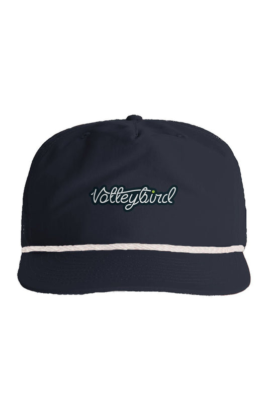 Ecru Volleybird Surf Rope Cap with white rope detail and dark green embroidered Volleybird logo on the front
